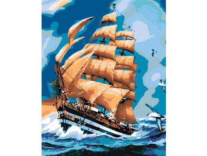 Malování podle čísel - PLACHETNICE V BOUŘI (Rozměr 60x80 cm, Rámování bez rámu a bez vypnutí plátna)