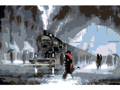 Malování podle čísel - LOUČENÍ U VLAKU (Rozměr 60x80 cm, Rámování vypnuté plátno na rám)