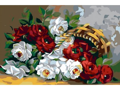 Malování podle čísel - RŮŽE V KOŠÍKU (Rozměr 60x80 cm, Rámování vypnuté plátno na rám)