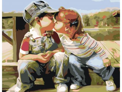 Malování podle čísel - DĚTSKÝ POLIBEK (Rozměr 80x100 cm, Rámování vypnuté plátno na rám)