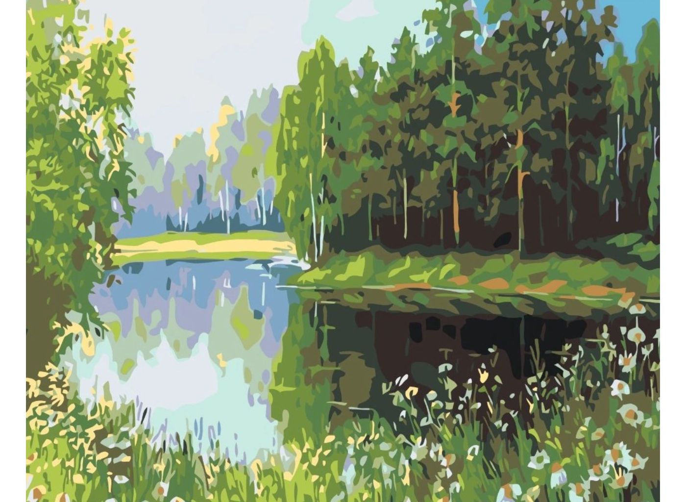 MALUJEŠ Malování podle čísel - RYBNÍK U LESA Rozměr: 30 x 40 cm, Rámování: bez rámu a bez vypnutí plátna