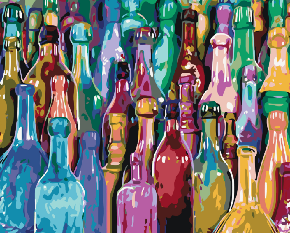 MALUJEŠ Malování podle čísel - BAREVNÉ LAHVE Rozměr: 60x80 cm, Rámování: vypnuté plátno na rám