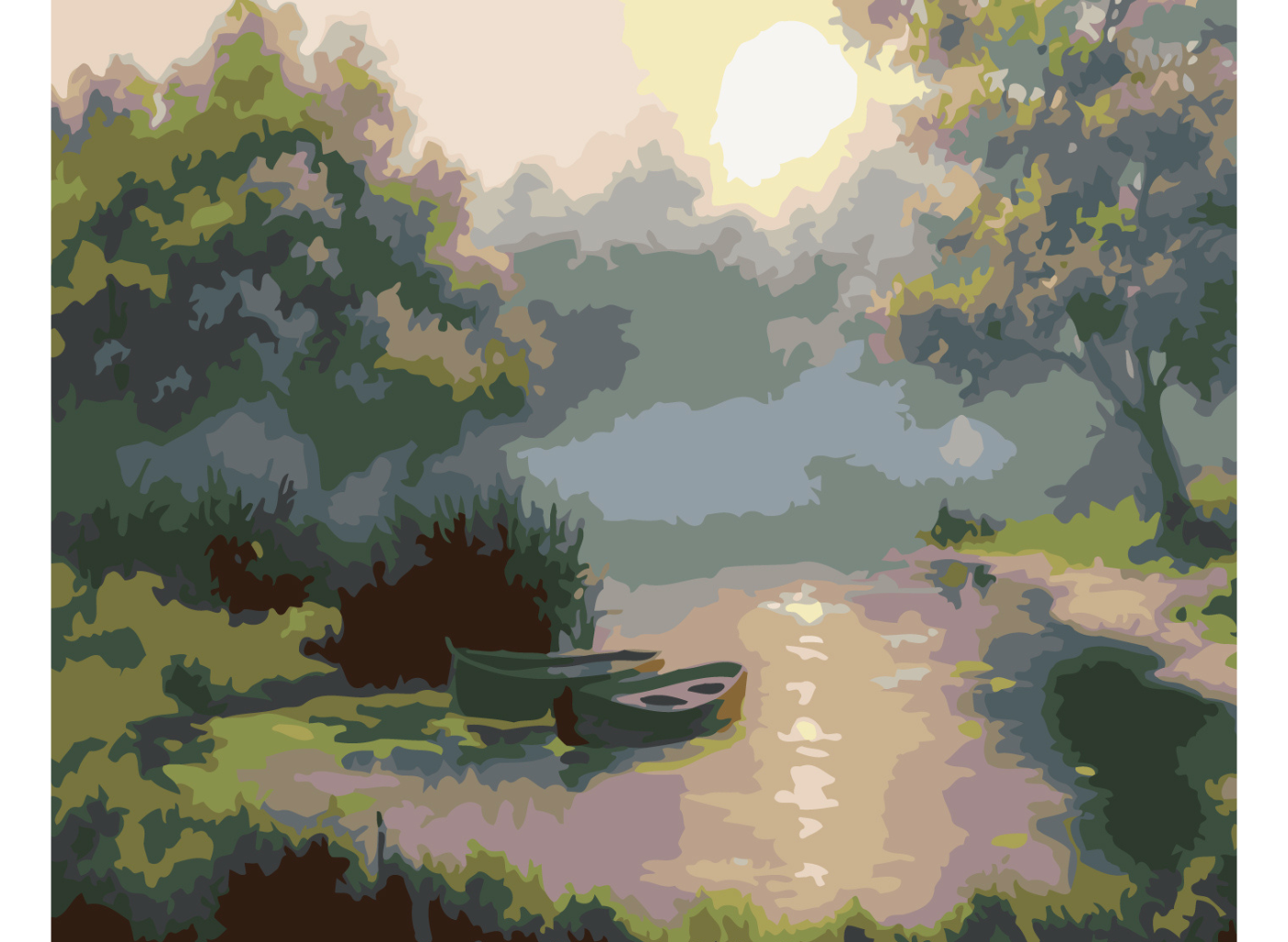 MALUJEŠ Malování podle čísel - LOĎKY V PODZIMNÍM ÚSVITU Rozměr: 80x100 cm, Rámování: bez rámu a bez vypnutí plátna