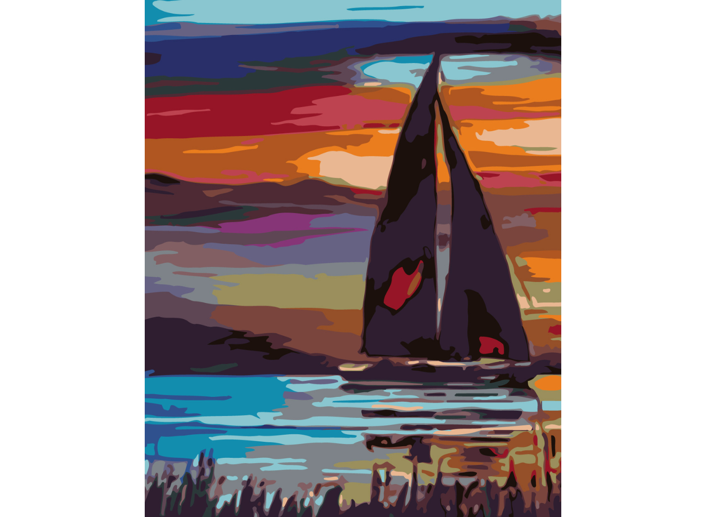 MALUJEŠ Malování podle čísel - PLACHETNICE NA JEZEŘE Rozměr: 30x40 cm, Rámování: vypnuté plátno na rám