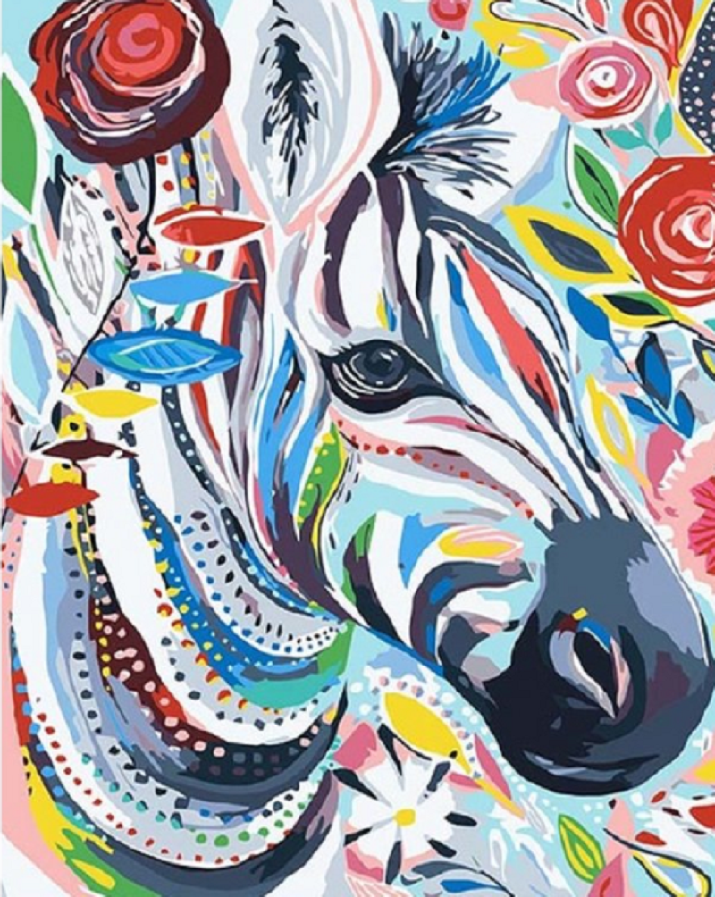 MALUJEŠ Malování podle čísel - KVĚTINOVÁ ZEBRA Rozměr: 80x100 cm, Rámování: bez rámu a bez vypnutí plátna
