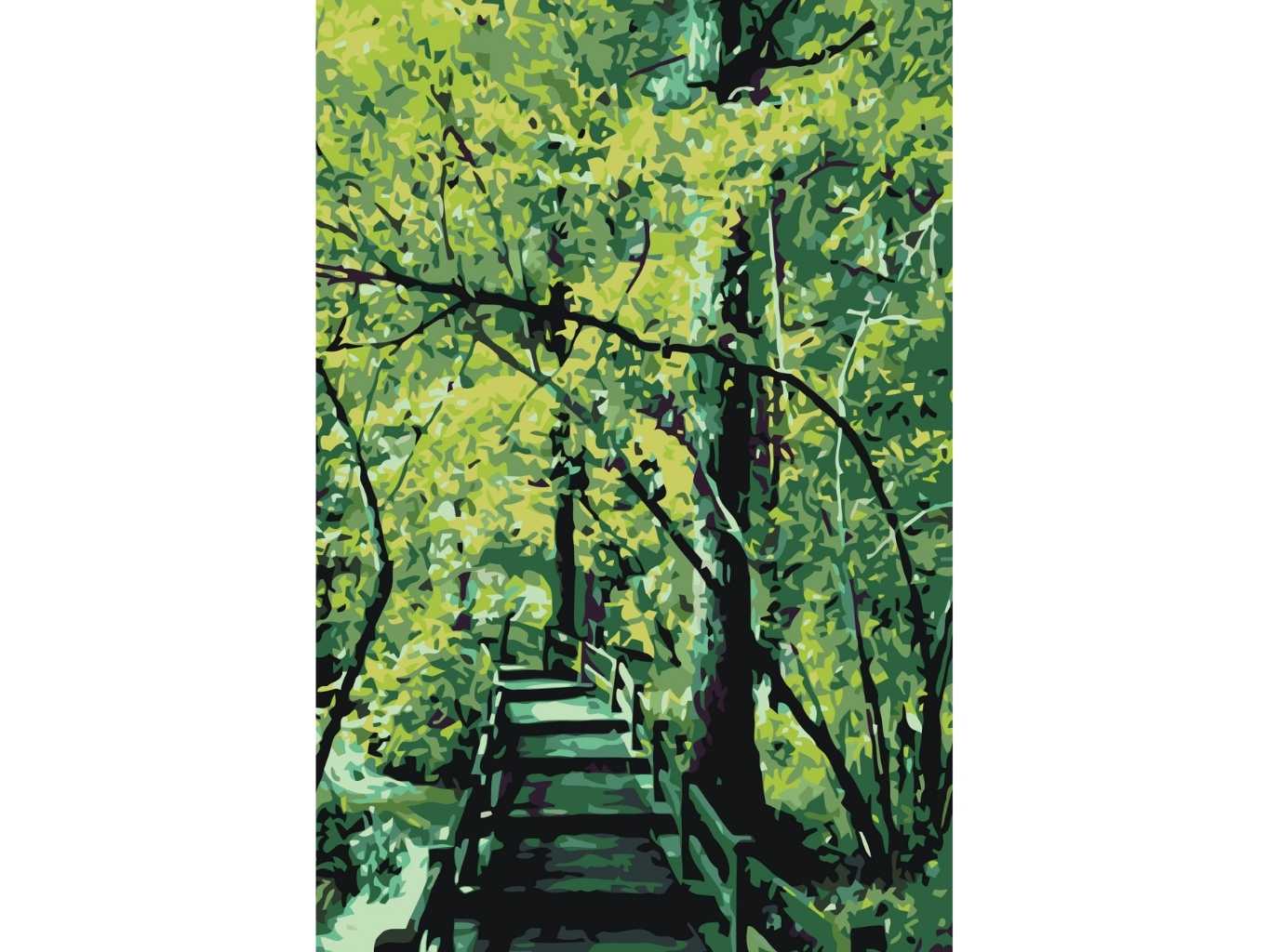 MALUJEŠ Malování podle čísel - DŘEVĚNÁ LÁVKA V LESE Rozměr: 40x60 cm, Rámování: vypnuté plátno na rám