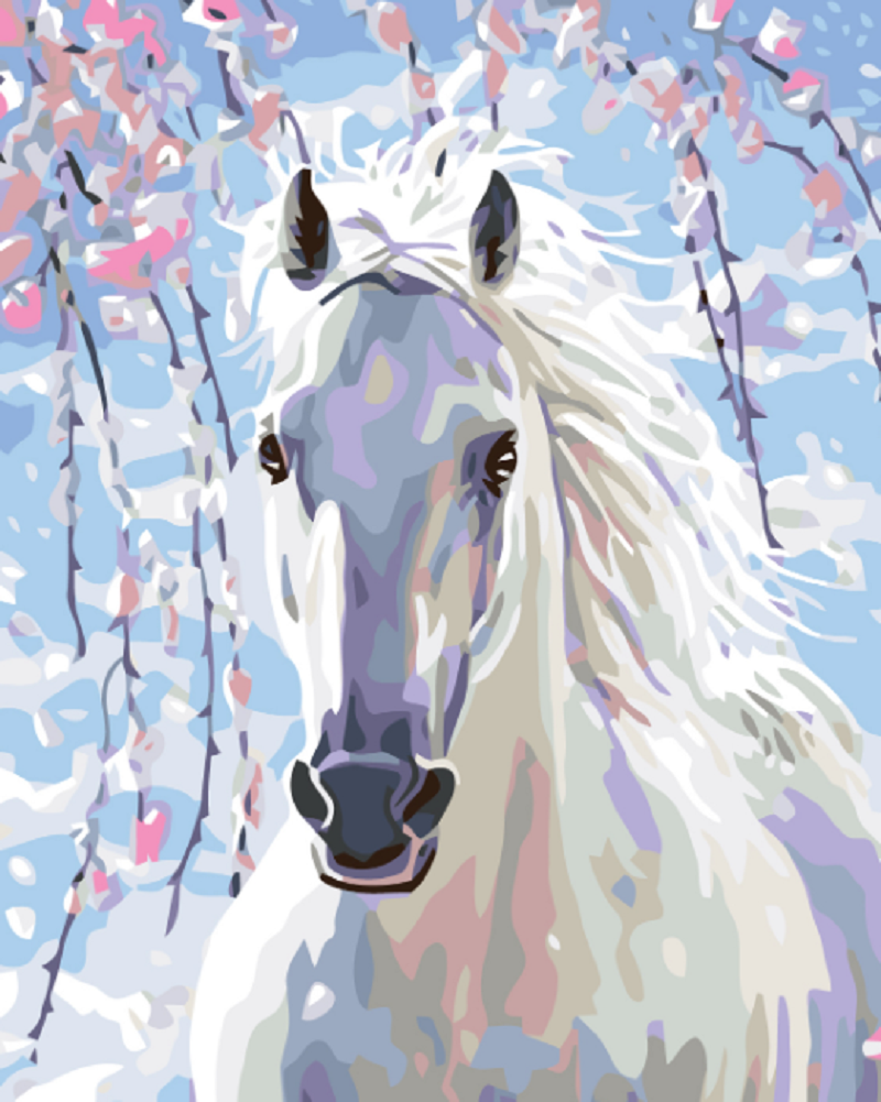 MALUJEŠ Malování podle čísel - BÍLÝ KŮŇ Rozměr: 80x100 cm, Rámování: vypnuté plátno na rám