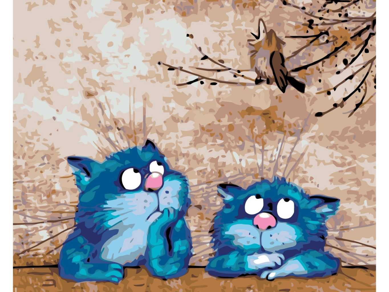 MALUJEŠ Malování podle čísel - MODRÉ KOČKY A ZPÍVAJÍCÍ VRABEC Rozměr: 30x40 cm, Rámování: vypnuté plátno na rám
