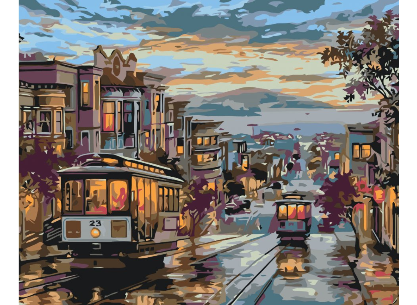 MALUJEŠ Malování podle čísel - NOČNÍ TRAMVAJ Rozměr: 80x100 cm, Rámování: bez rámu a bez vypnutí plátna