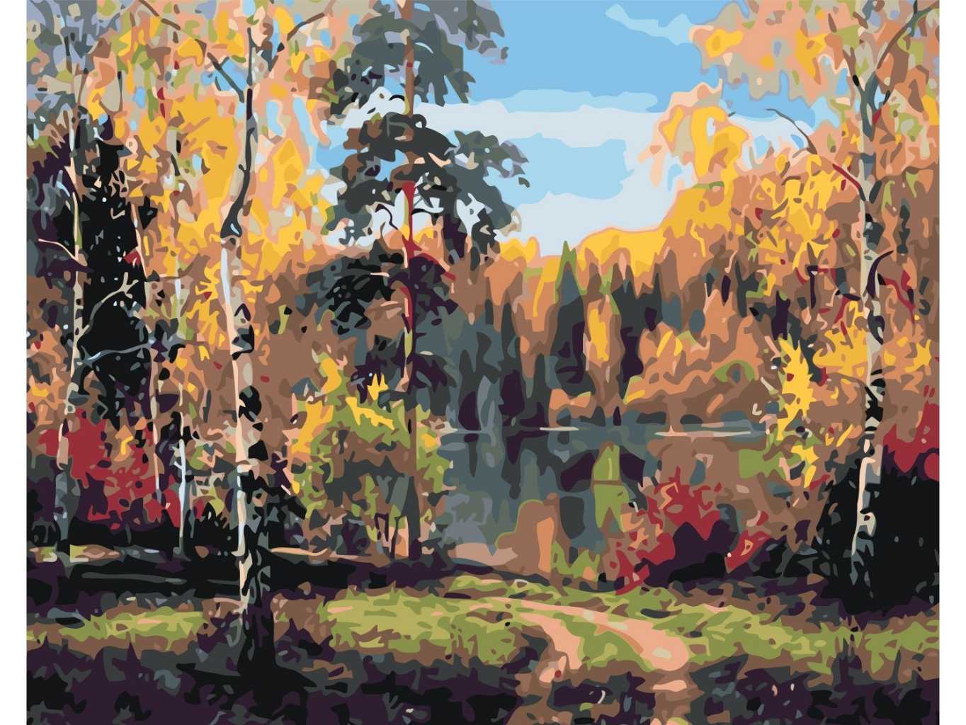 MALUJEŠ Malování podle čísel - PODZIMNÍ JEZERO Rozměr: 40x50 cm, Rámování: vypnuté plátno na rám
