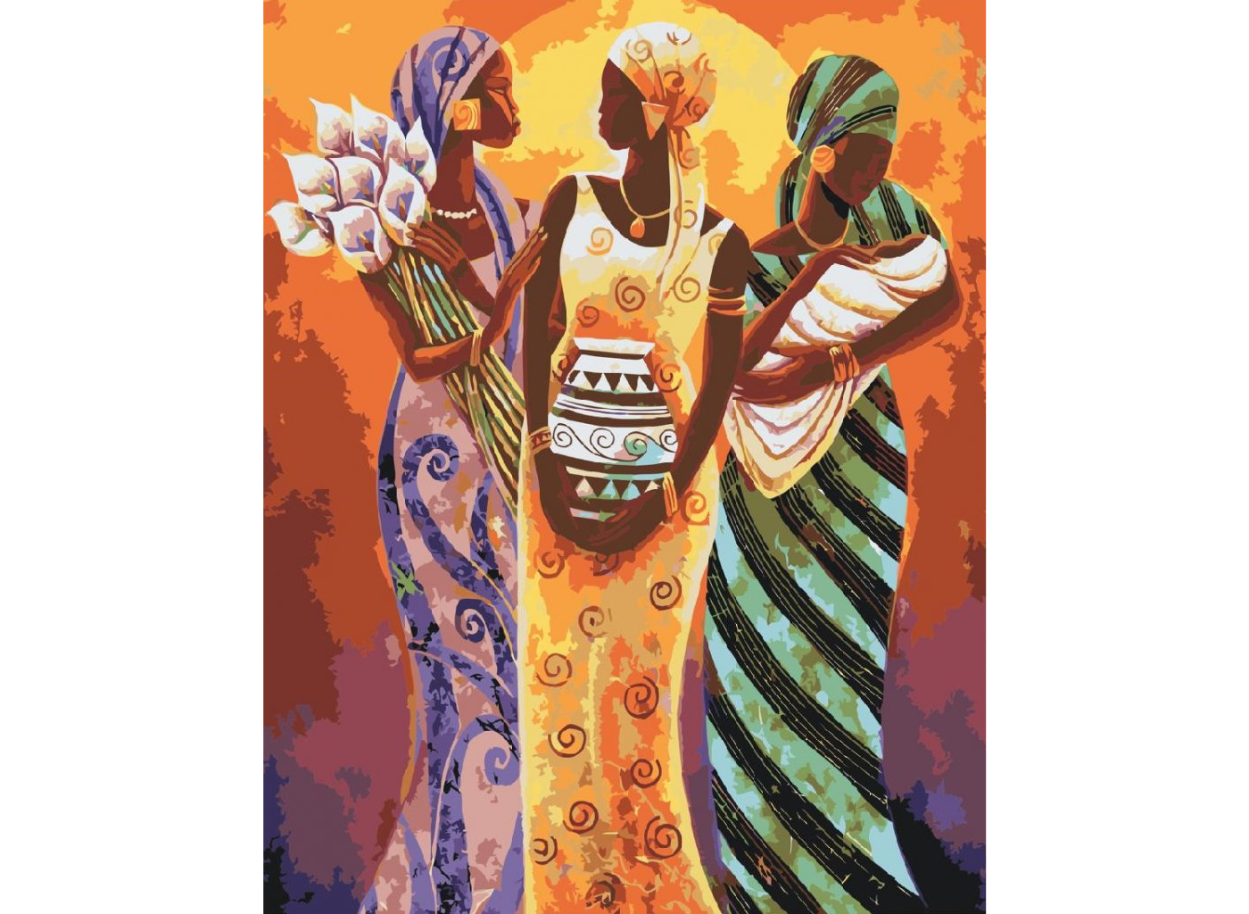 MALUJEŠ Malování podle čísel - TŘI AFRICKÉ ŽENY Rozměr: 80 x 100 cm, Rámování: bez rámu a bez vypnutí plátna