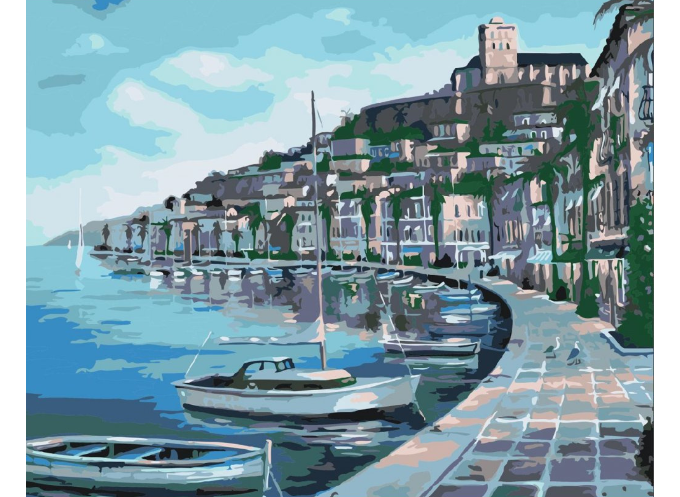 MALUJEŠ Malování podle čísel - MĚSTEČKO NA POBŘEŽÍ Rozměr: 80 x 100 cm, Rámování: bez rámu a bez vypnutí plátna