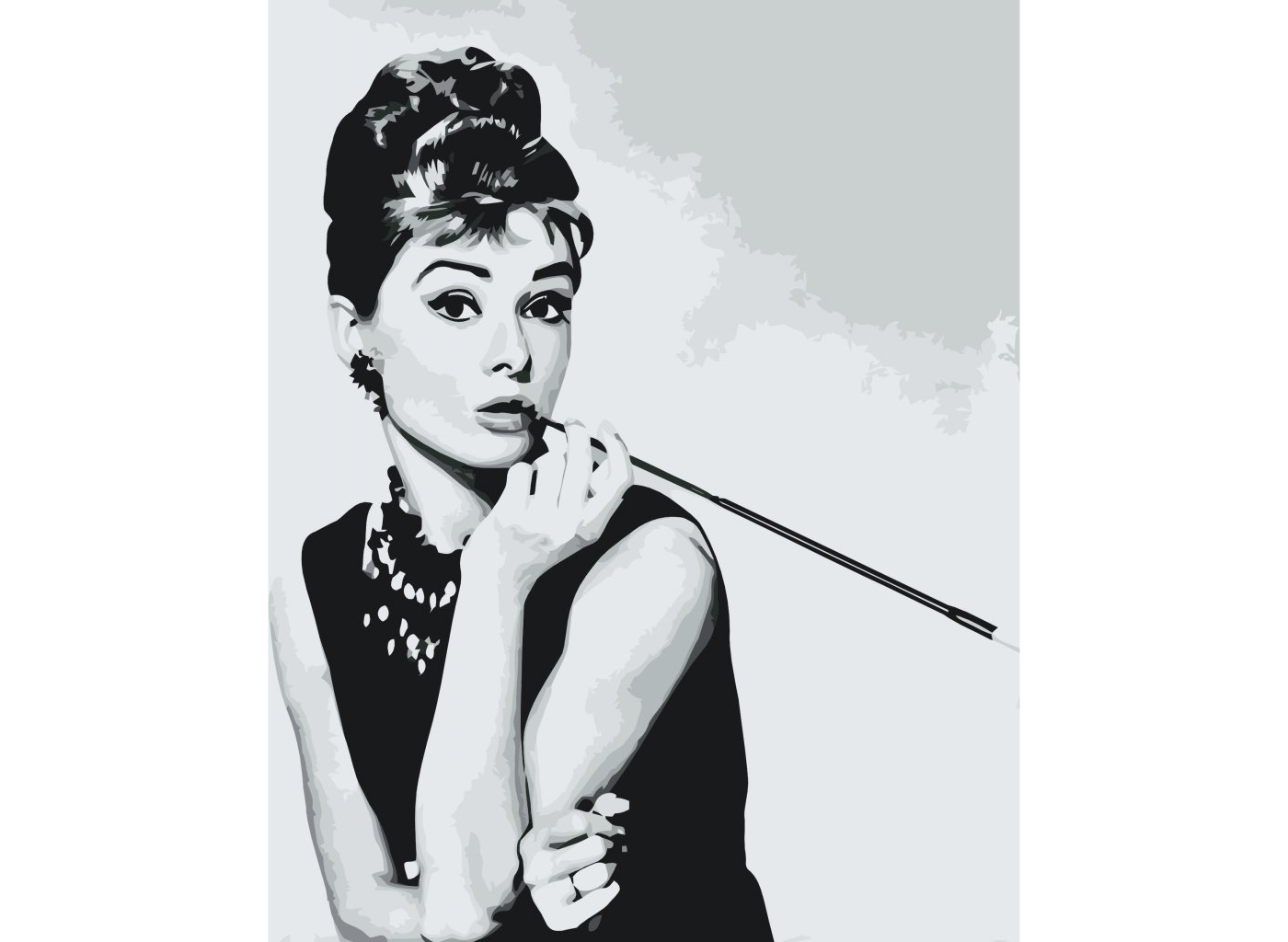 MALUJEŠ Malování podle čísel - AUDREY HEPBURN ČERNOBÍLÁ Rozměr: 40x50 cm, Rámování: vypnuté plátno na rám