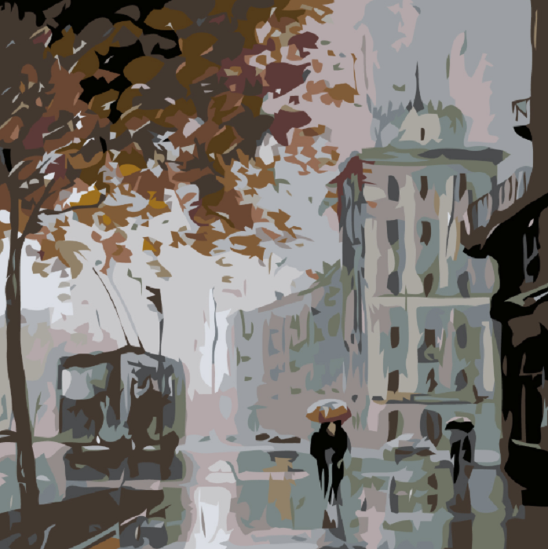 MALUJEŠ Malování podle čísel - MĚSTO V MLZE Rozměr: 50x50 cm, Rámování: vypnuté plátno na rám
