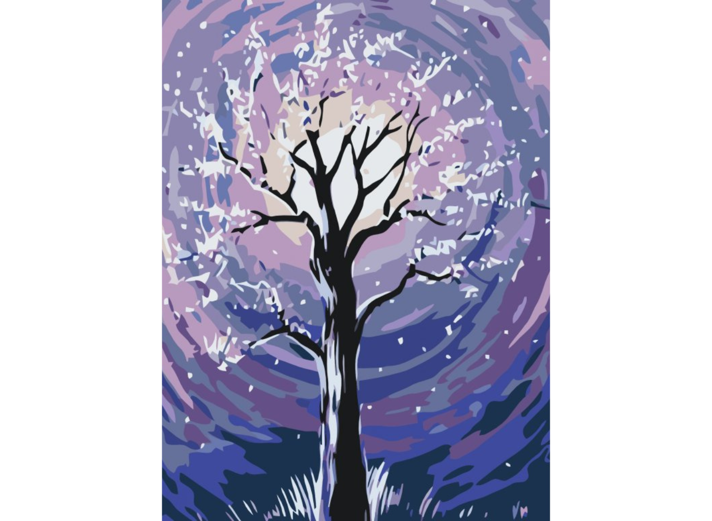 MALUJEŠ Malování podle čísel - STROM A PADAJÍCÍ SNÍH Rozměr: 80x100 cm, Rámování: vypnuté plátno na rám