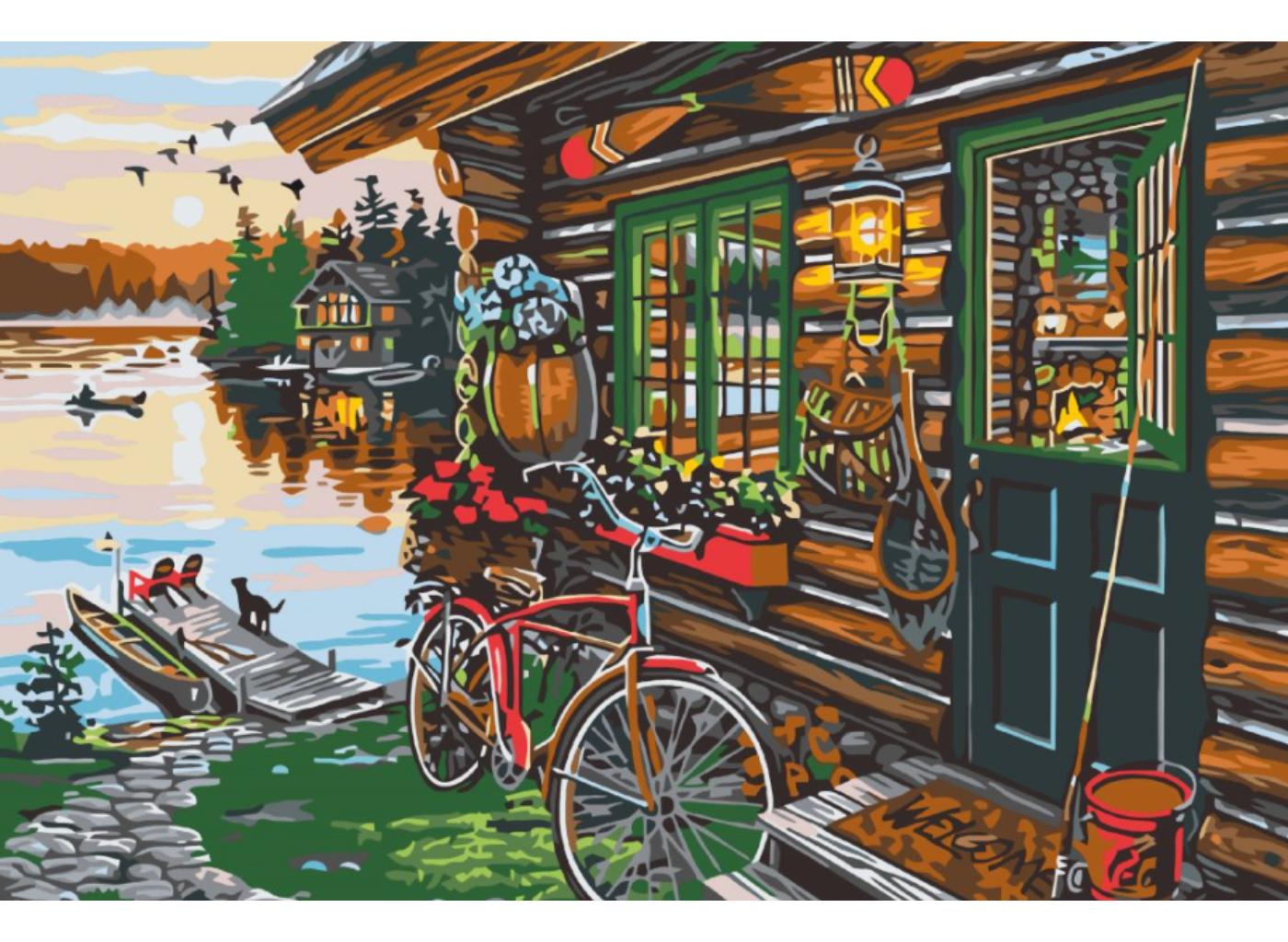 MALUJEŠ Malování podle čísel - KRÁSNÝ SRUB U JEZERA Rozměr: 60x80 cm, Rámování: bez rámu a bez vypnutí plátna