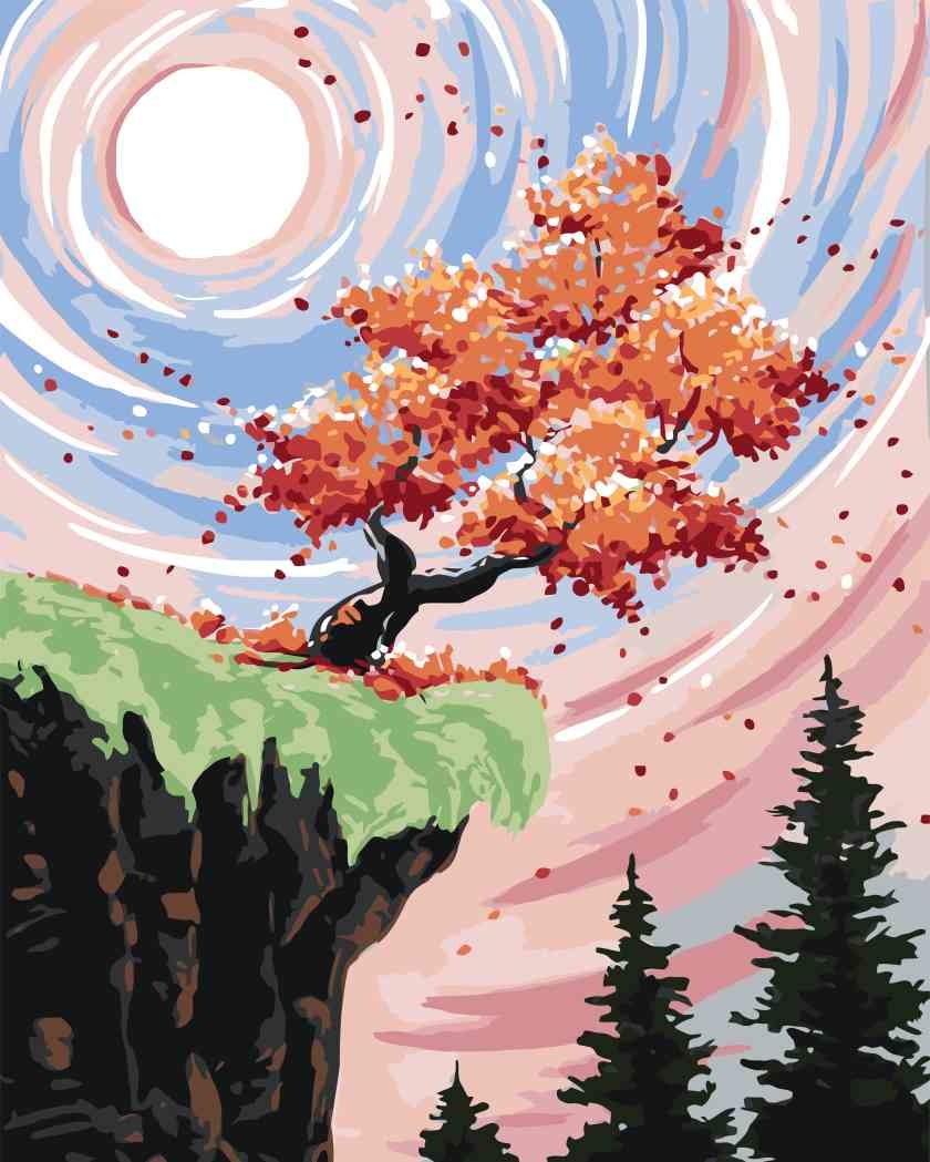 MALUJEŠ Malování podle čísel - STROM NA ÚPATÍ SKÁLY Rozměr: 30x40 cm, Rámování: vypnuté plátno na rám