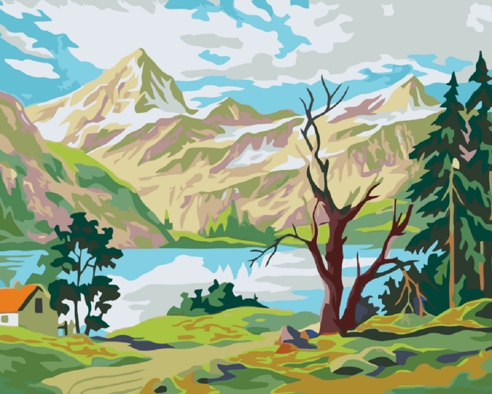 MALUJEŠ Malování podle čísel - BYDLENÍ POD HORAMI Rozměr: 80x100 cm, Rámování: bez rámu a bez vypnutí plátna