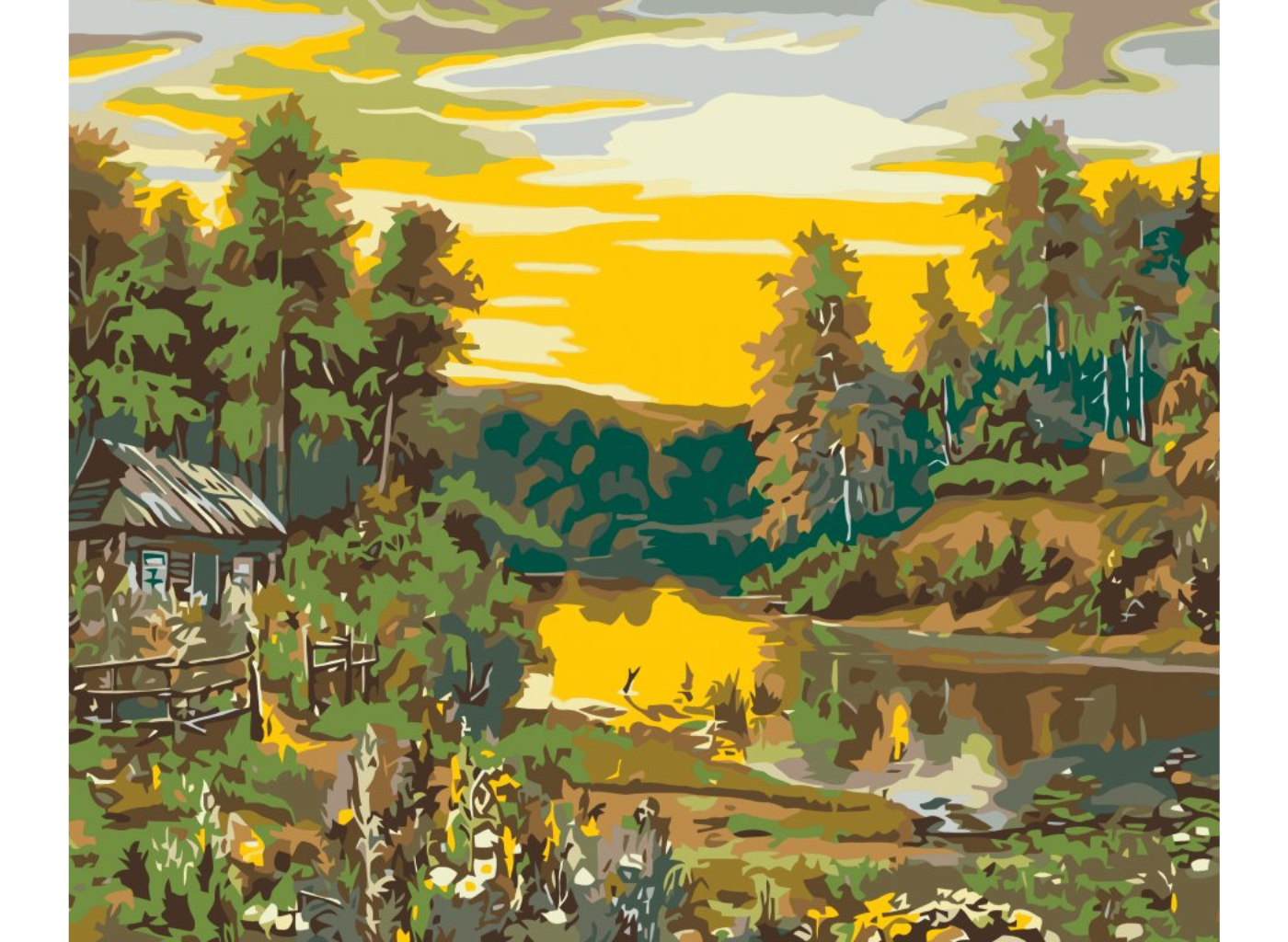 MALUJEŠ Malování podle čísel - MALÝ SRUB U ŘEKY Rozměr: 80x100 cm, Rámování: vypnuté plátno na rám