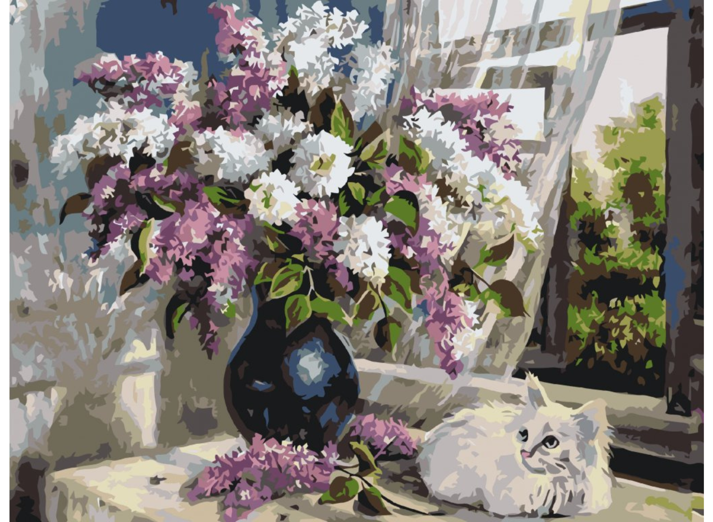 MALUJEŠ Malování podle čísel - BÍLÉ KOTĚ A ŠEŘÍK VE VÁZE Rozměr: 80x100 cm, Rámování: vypnuté plátno na rám