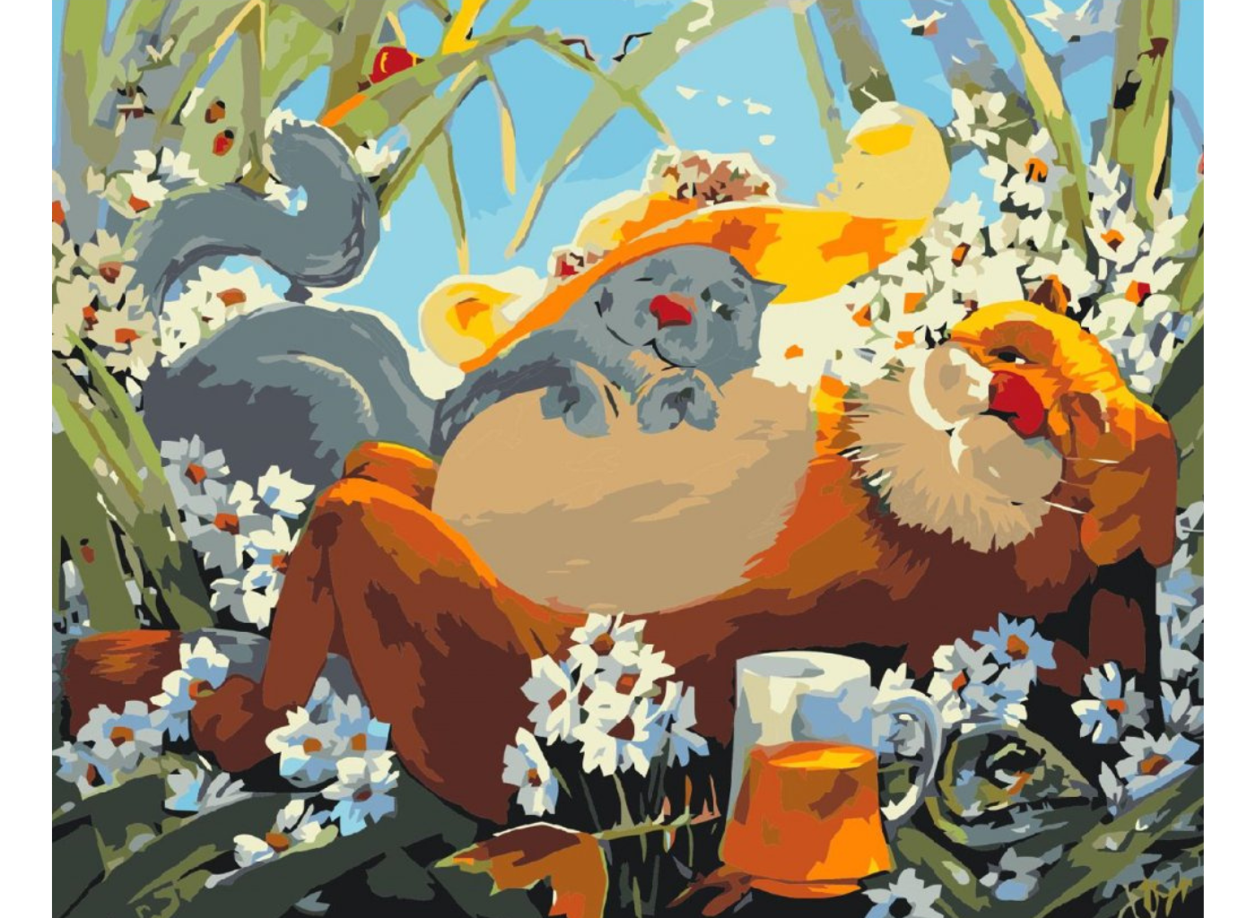 MALUJEŠ Malování podle čísel - KOCOUR S KOČIČKOU V KOPRETINÁCH Rozměr: 40 x 50 cm, Rámování: bez rámu a bez vypnutí plátna