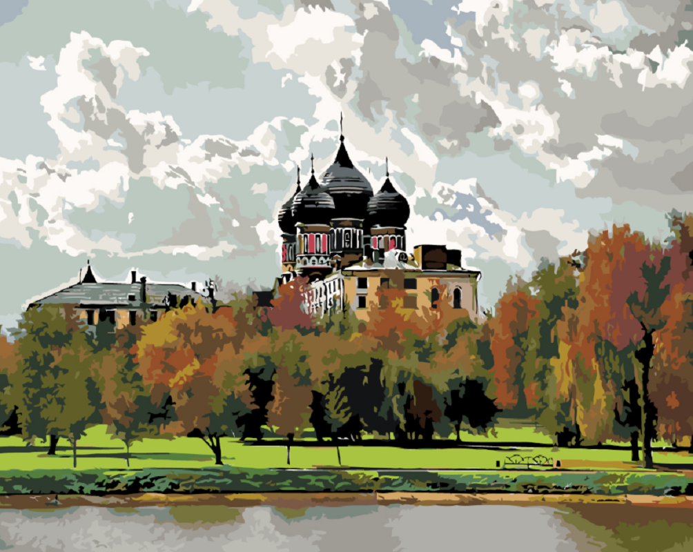 MALUJEŠ Malování podle čísel - ZÁMEČEK U ŘEKY Rozměr: 40x50 cm, Rámování: bez rámu a bez vypnutí plátna