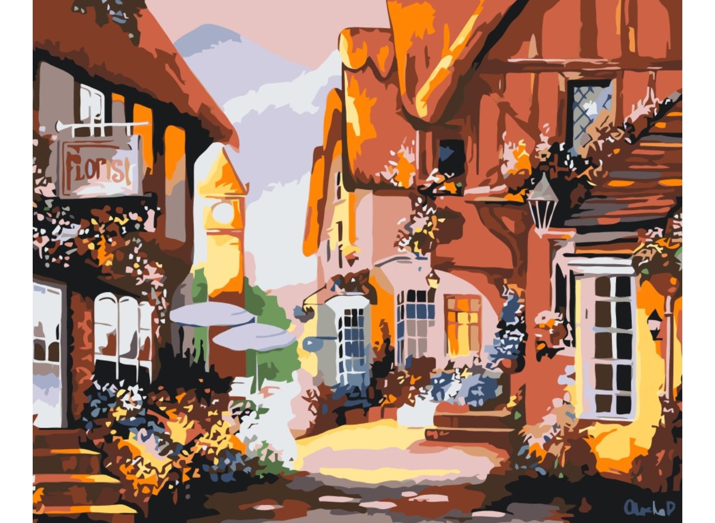 MALUJEŠ Malování podle čísel - DOMY ZDOBENÉ KVĚTINAMI Rozměr: 80x100 cm, Rámování: vypnuté plátno na rám
