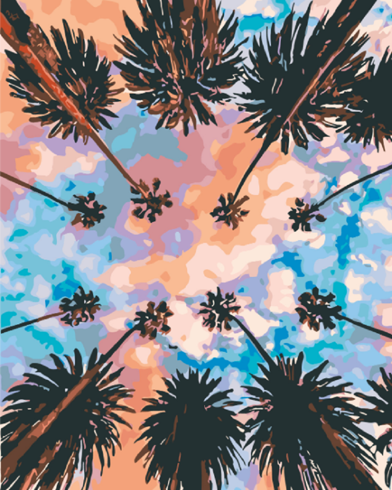 MALUJEŠ Malování podle čísel - NEBE NAD PALMAMI Rozměr: 30x40 cm, Rámování: vypnuté plátno na rám