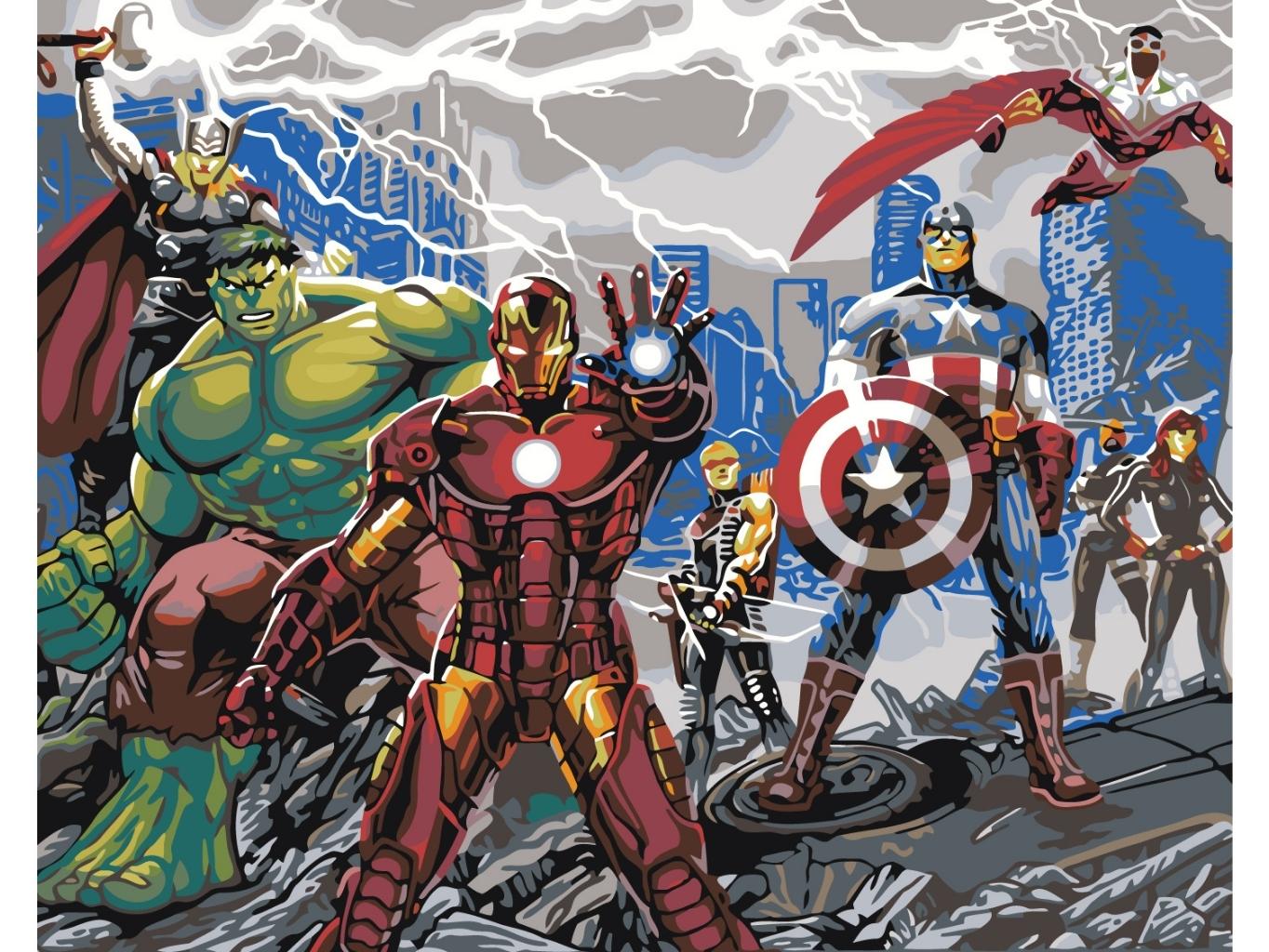 MALUJEŠ Malování podle čísel - AVANGERS HRDINOVÉ Rozměr: 80x100 cm, Rámování: vypnuté plátno na rám