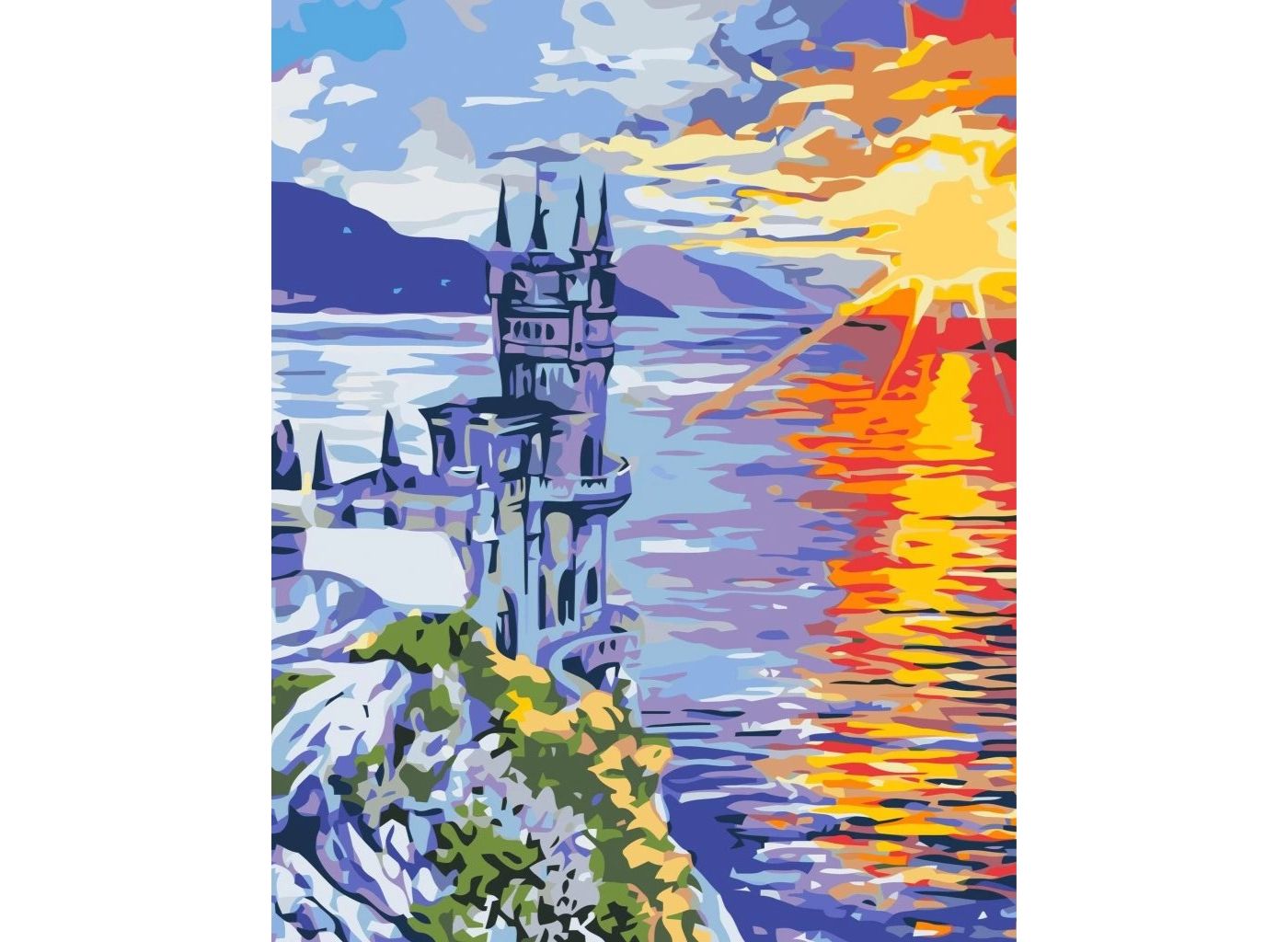 MALUJEŠ Malování podle čísel - ZÁMEK NA SKÁLE A VÝCHOD SLUNCE Rozměr: 30 x 40 cm, Rámování: vypnuté plátno na rám