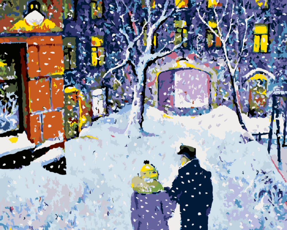MALUJEŠ Malování podle čísel - ZIMNÍ PROCHÁZKA VE DVOU Rozměr: 30x40 cm, Rámování: bez rámu a bez vypnutí plátna