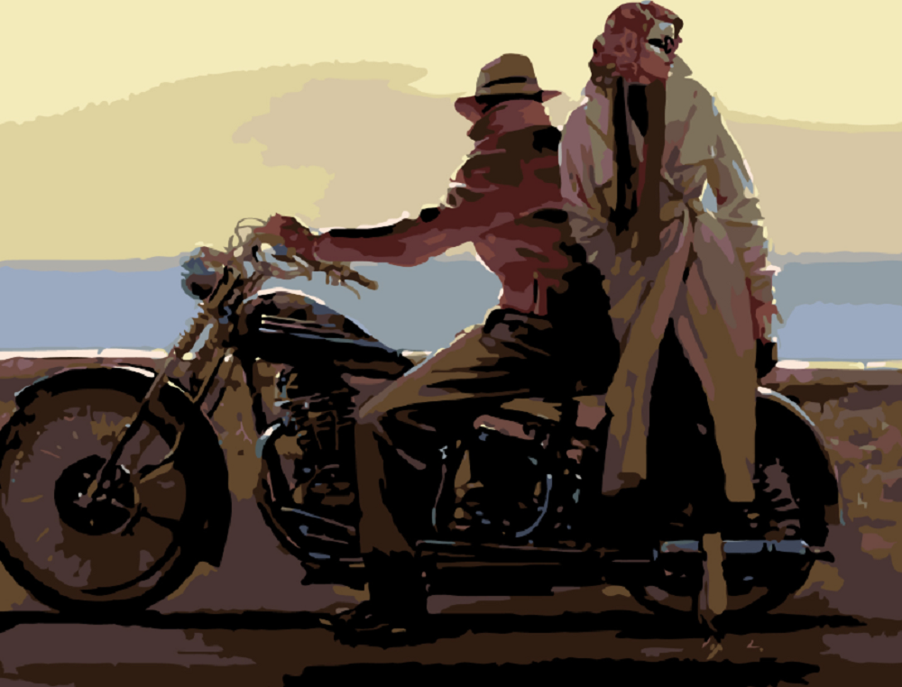 MALUJEŠ Malování podle čísel - MILENCI NA MOTORCE Rozměr: 60 x 80 cm, Rámování: bez rámu a bez vypnutí plátna