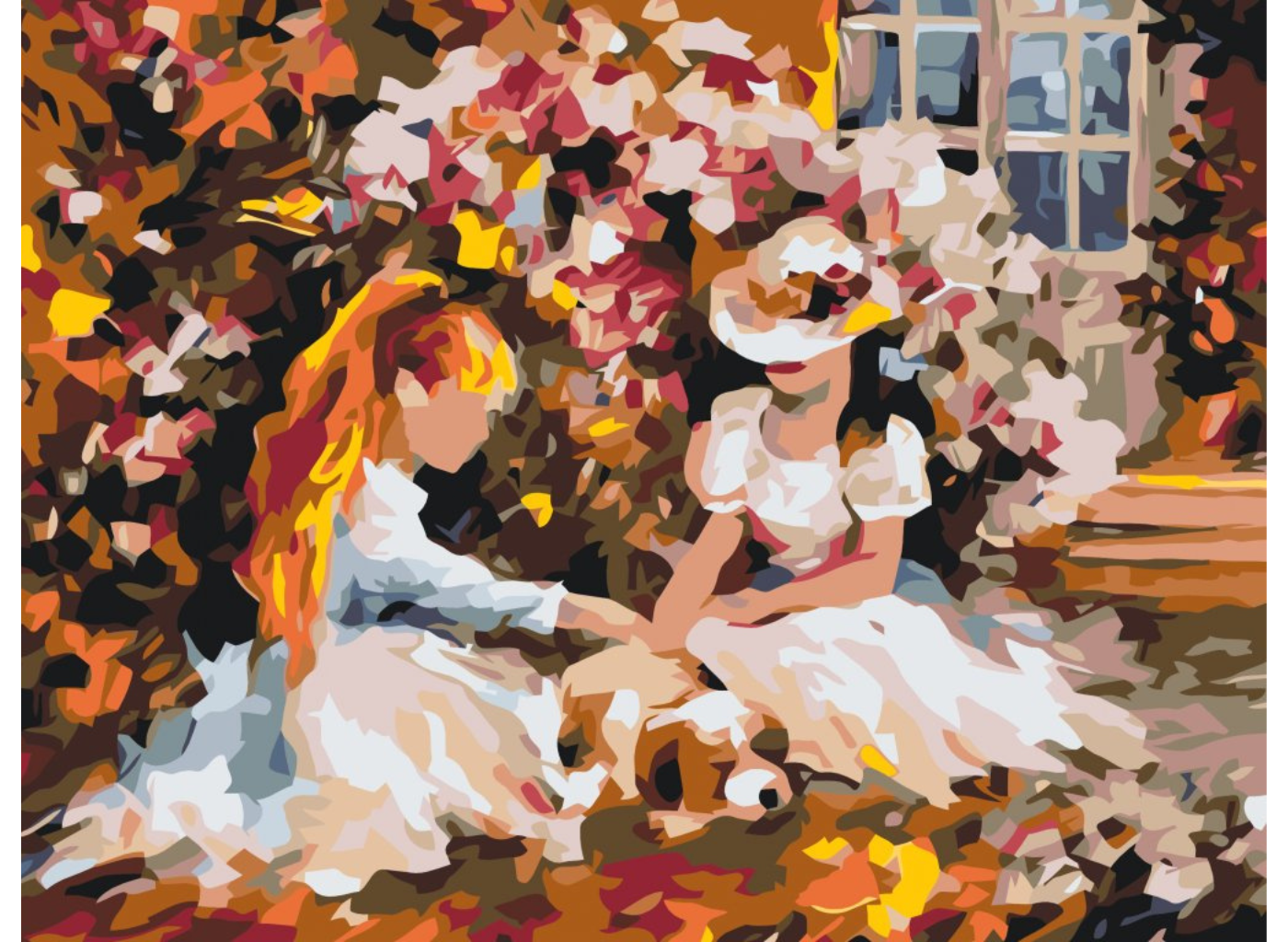 MALUJEŠ Malování podle čísel - DÍVKY V ZAHRADĚ A ŠTĚNĚ Rozměr: 80x100 cm, Rámování: bez rámu a bez vypnutí plátna