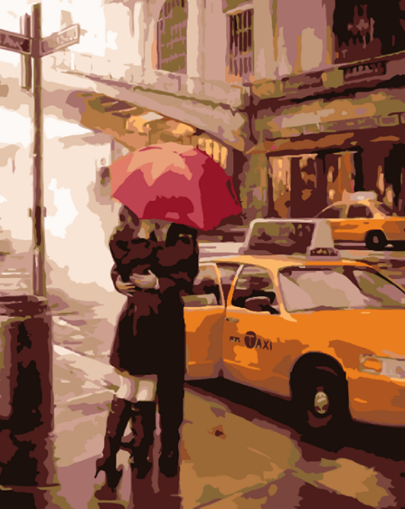 MALUJEŠ Malování podle čísel - LOUČENÍ U TAXI Rozměr: 40x50 cm, Rámování: bez rámu a bez vypnutí plátna