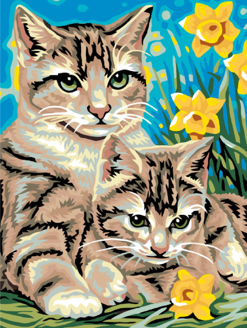 MALUJEŠ Malování podle čísel - KOČKY MEZI NARCISY Rozměr: 30x40 cm, Rámování: bez rámu a bez vypnutí plátna