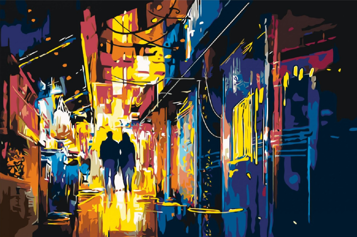 MALUJEŠ Malování podle čísel - NOČNÍ ULICE Rozměr: 40x60 cm, Rámování: bez rámu a bez vypnutí plátna