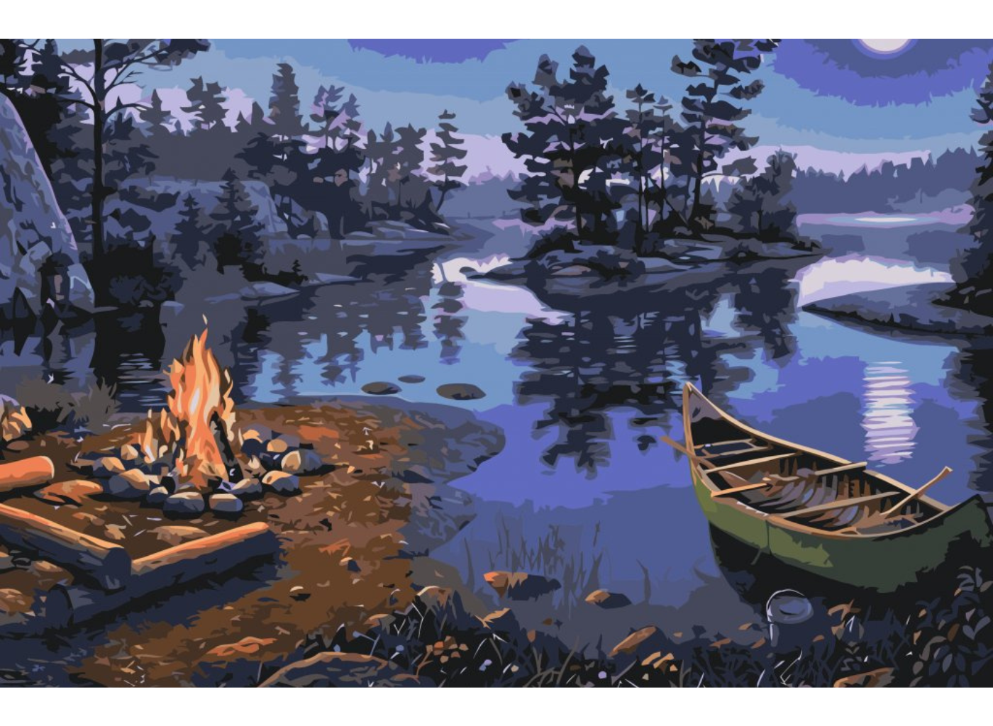 MALUJEŠ Malování podle čísel - OHNIŠTĚ U JEZERA S PRAMICÍ Rozměr: 40x60 cm, Rámování: bez rámu a bez vypnutí plátna