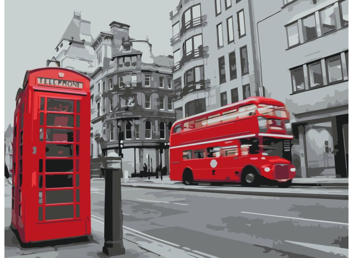 MALUJEŠ Malování podle čísel - BUS A TELEFONNÍ BUDKA Rozměr: 60x80 cm, Rámování: bez rámu a bez vypnutí plátna