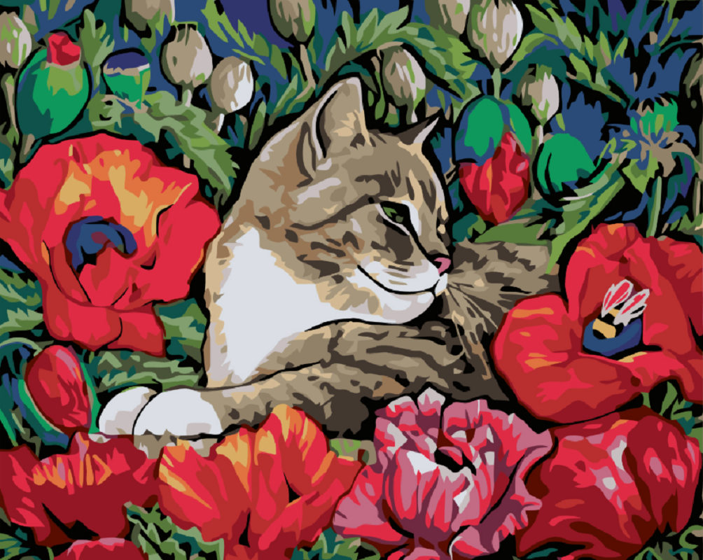 MALUJEŠ Malování podle čísel - KOTĚ A VLČÍ MÁK Rozměr: 80x100 cm, Rámování: vypnuté plátno na rám