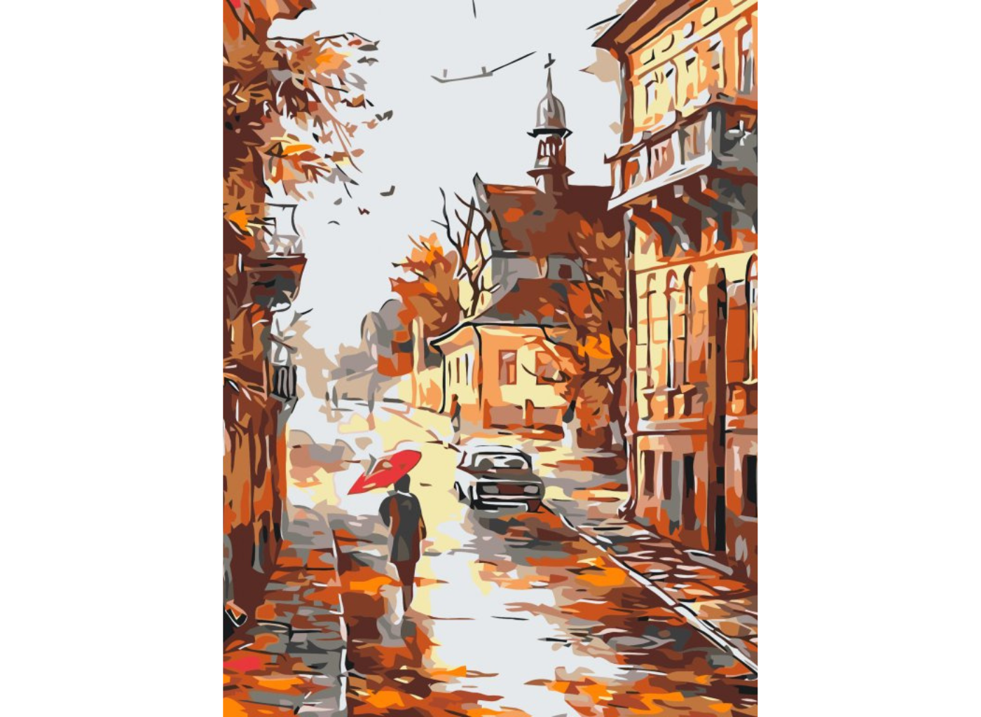 MALUJEŠ Malování podle čísel - PODZIMNÍ ULICE NA KONCI MĚSTA Rozměr: 40x50 cm, Rámování: bez rámu a bez vypnutí plátna