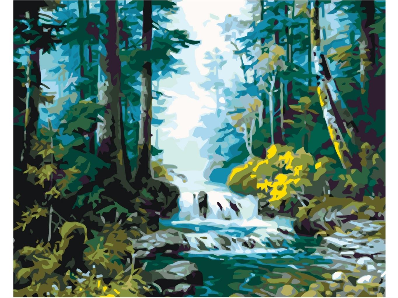 MALUJEŠ Malování podle čísel - LESNÍ POTOK Rozměr: 80x100 cm, Rámování: bez rámu a bez vypnutí plátna