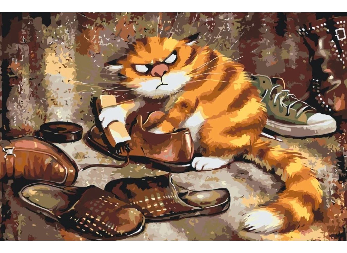 MALUJEŠ Malování podle čísel - KOCOUR ČISTIČ BOT Rozměr: 60 x 80 cm, Rámování: bez rámu a bez vypnutí plátna