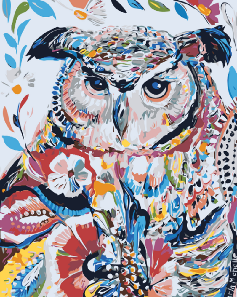 MALUJEŠ Malování podle čísel - KVĚTINOVÁ SOVA Rozměr: 30x40 cm, Rámování: vypnuté plátno na rám
