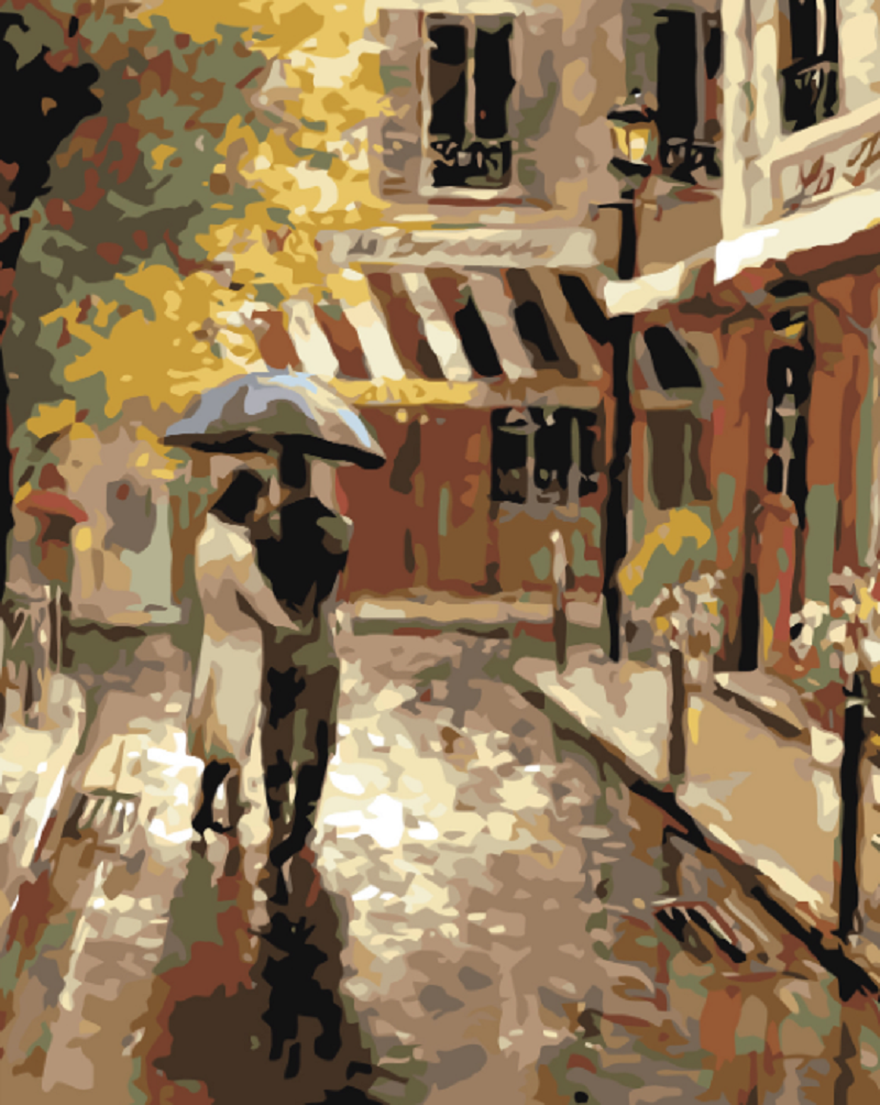 MALUJEŠ Malování podle čísel - PROCHÁZKA V DEŠTI Rozměr: 40x50 cm, Rámování: vypnuté plátno na rám