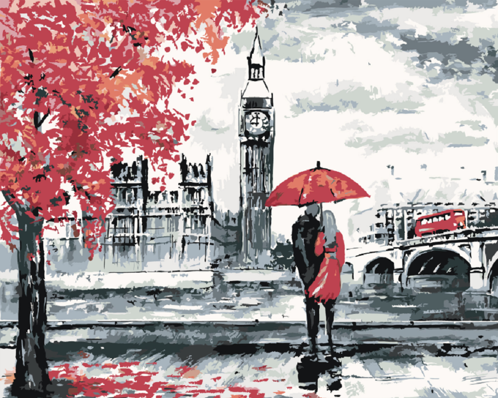 MALUJEŠ Malování podle čísel - MILENCI A BIG BEN Rozměr: 40x50 cm, Rámování: bez rámu a bez vypnutí plátna