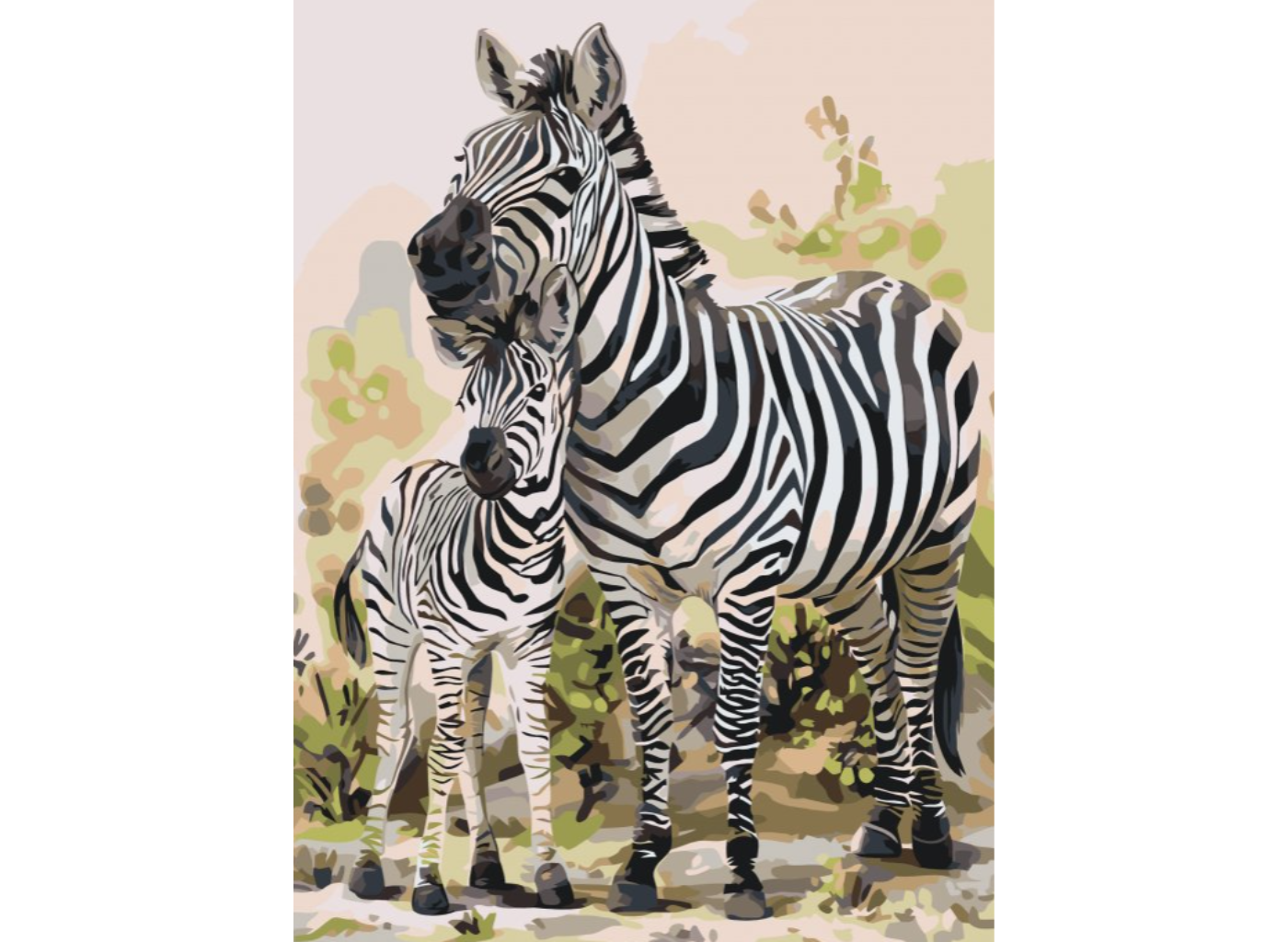 MALUJEŠ Malování podle čísel - ZEBRA S MLÁDĚTEM Rozměr: 80x100 cm, Rámování: vypnuté plátno na rám