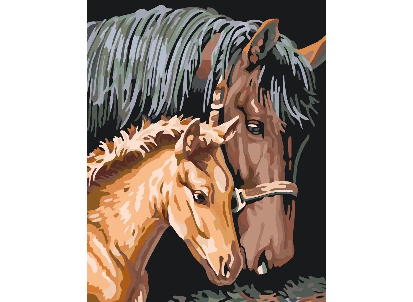 MALUJEŠ Malování podle čísel - HNĚDÁ KOBYLA S HŘÍBĚTEM Rozměr: 30 x 40 cm, Rámování: bez rámu a bez vypnutí plátna