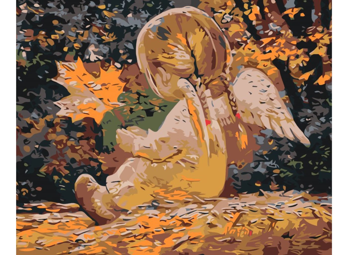 MALUJEŠ Malování podle čísel - ANDÍLEK S CULÍKY A JAVOROVÝM LÍSTKEM Rozměr: 40x50 cm, Rámování: bez rámu a bez vypnutí plátna