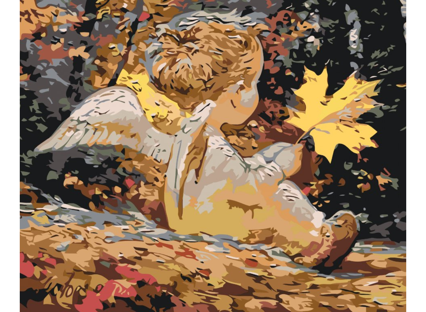 MALUJEŠ Malování podle čísel - ANDÍLEK S JAVOROVÝM LÍSTKEM Rozměr: 80x100 cm, Rámování: bez rámu a bez vypnutí plátna