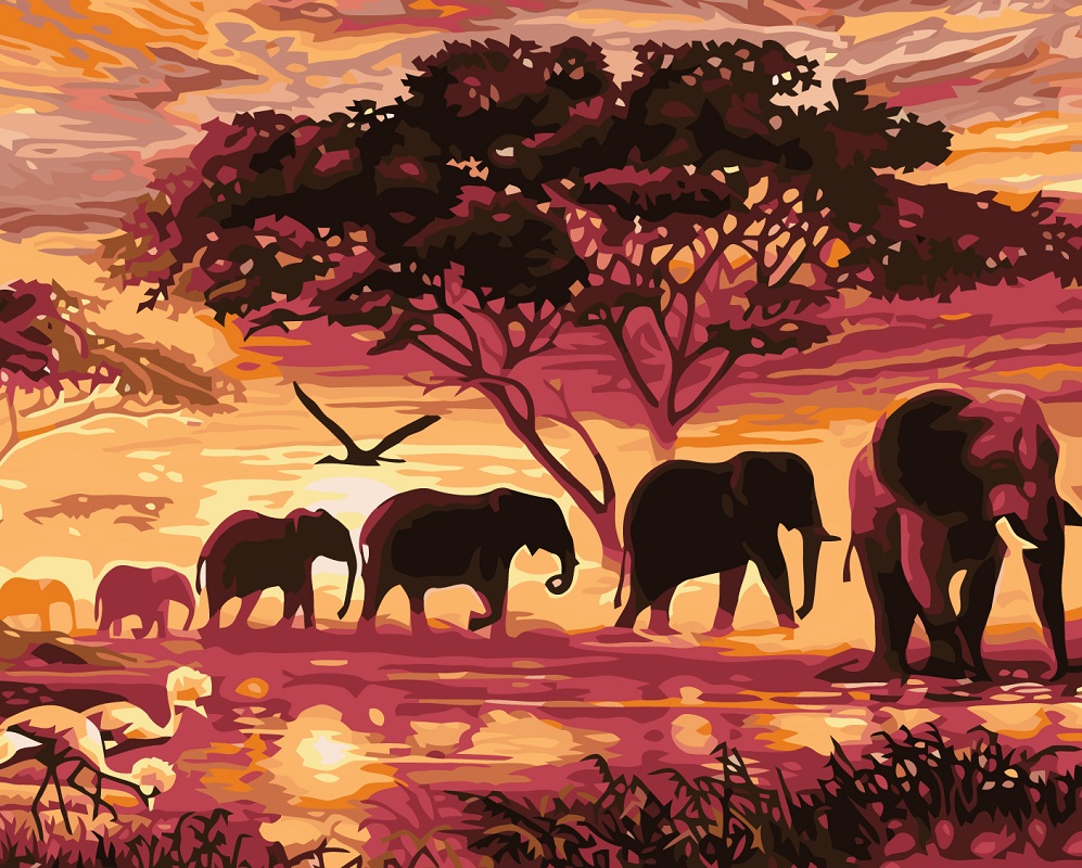 MALUJEŠ Malování podle čísel - SLONI Rozměr: 60x80 cm, Rámování: bez rámu a bez vypnutí plátna
